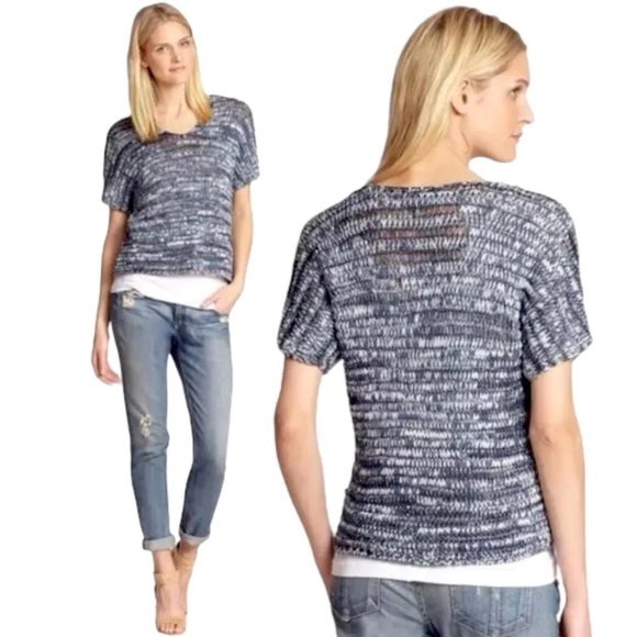 Eileen Fisher Denim Brushstroke Knit Boxy Sweater Size S - Picture 1 of 12